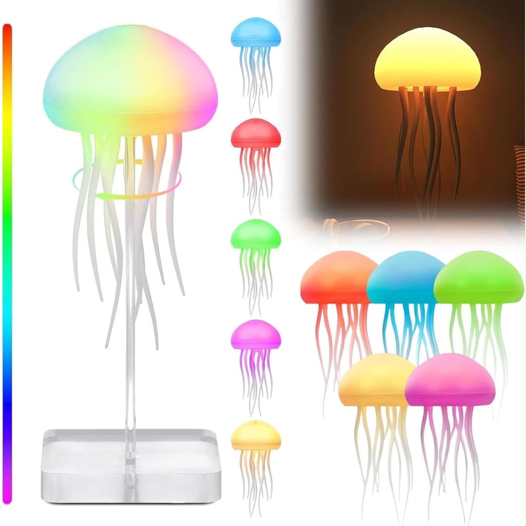 Lámpara medusa LED RGB con efecto flotante y tentáculos en movimiento