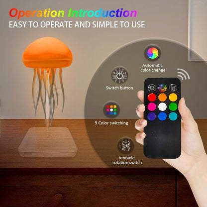 Lámpara medusa LED RGB con efecto flotante y tentáculos en movimiento